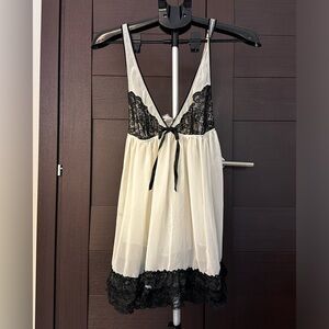 Victoria's Secret Black Lace Trim White Chemise